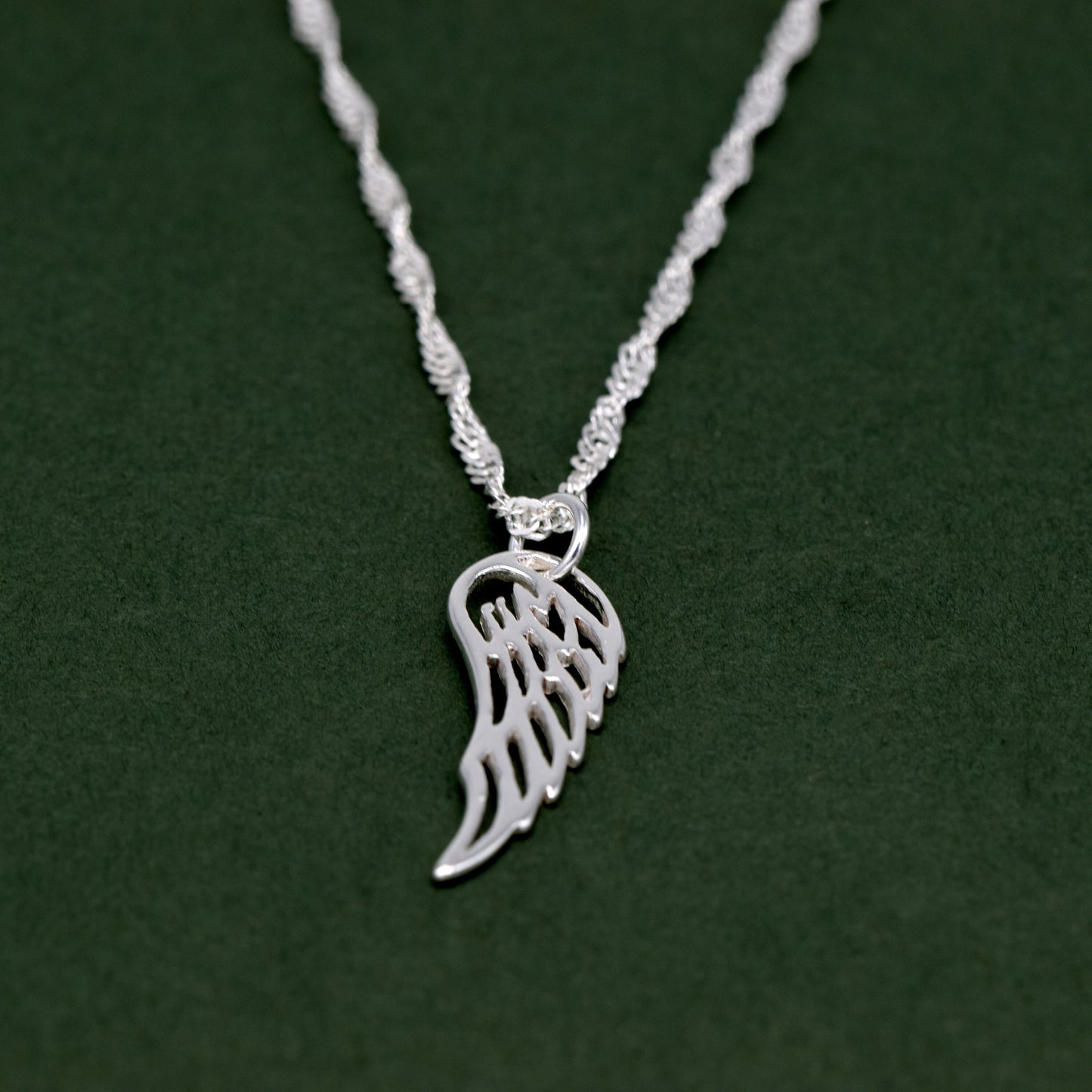 Sterling Silver Wing Pendant Necklace on Singapore Chain