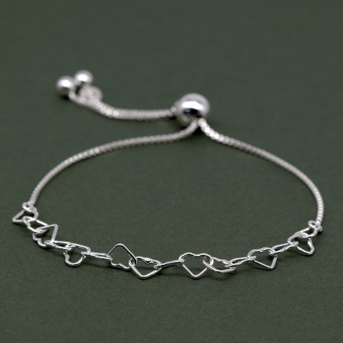 Sterling Silver Chain of Hearts Adjustable Slider Bracelet