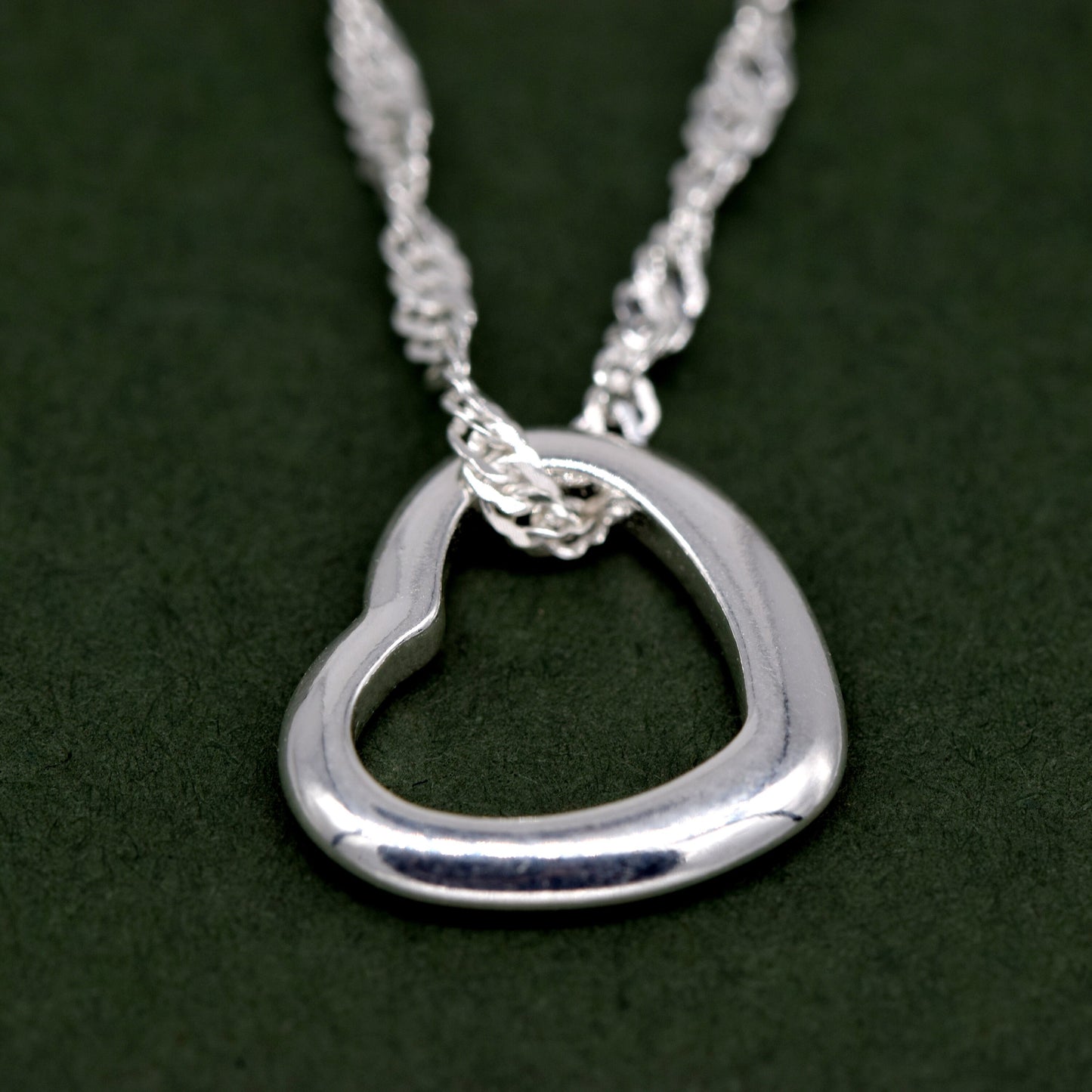 Sterling Silver Open Floating Heart Pendant Necklace on Singapore Chain