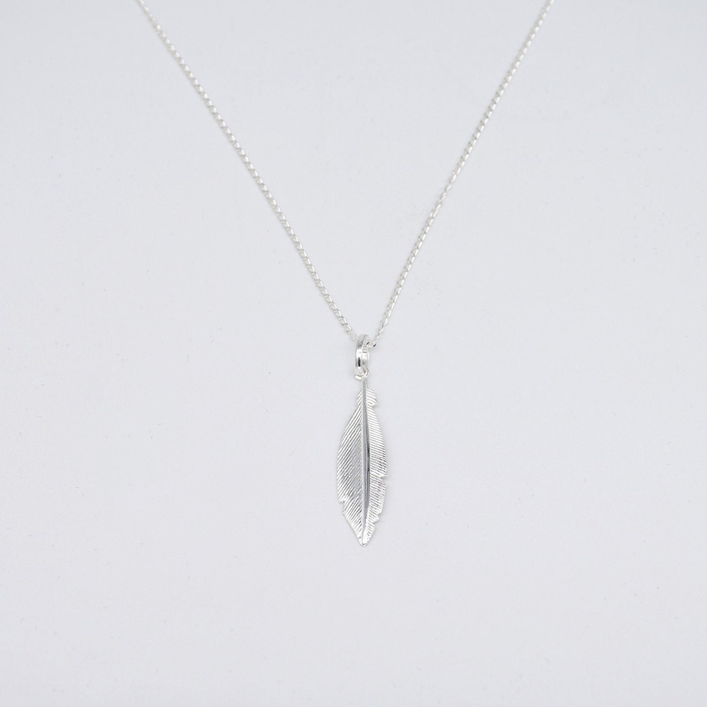 Sterling Silver Feather Pendant Necklace on Curb Chain