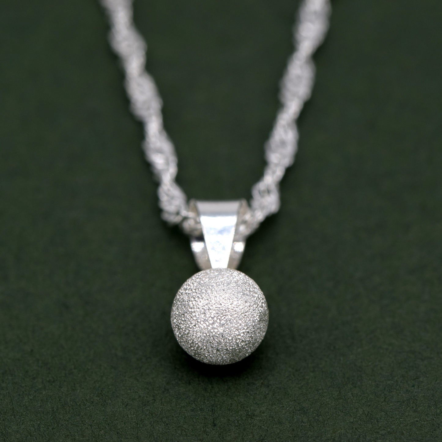 Sterling Silver 7mm Frosted Ball Pendant on Singapore Chain