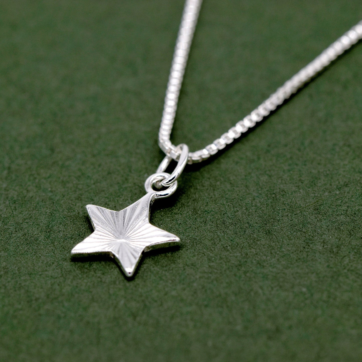 Sterling Diamond Cut Fluted Star Pendant Necklace on Box Chain