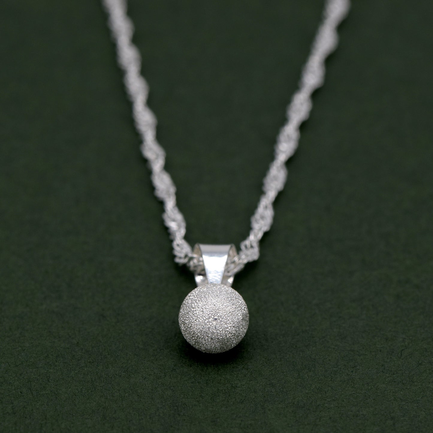 Sterling Silver 7mm Frosted Ball Pendant on Singapore Chain