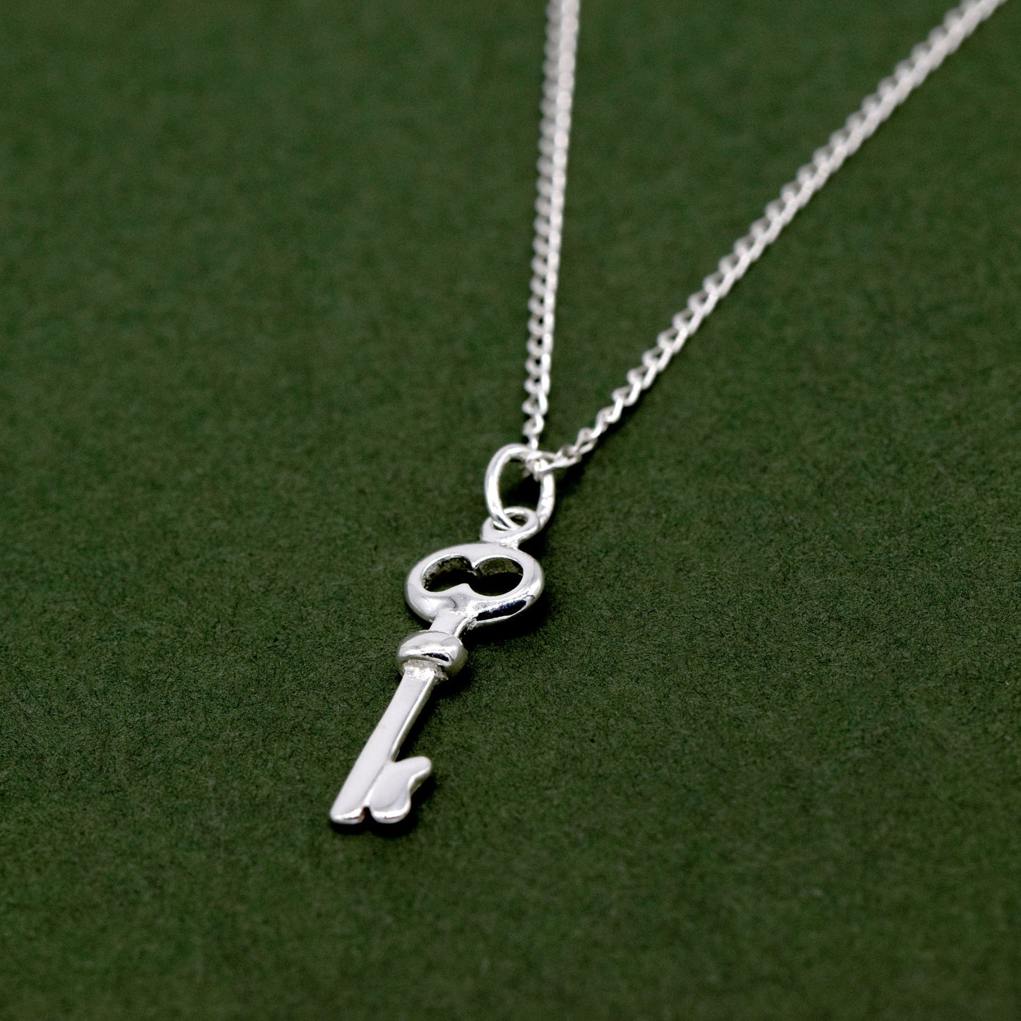 Genuine 925 Sterling Silver Key Pendant Necklace Diamond Cut Sterling Silver Curb Chain Minimalist Necklace Women's/Unisex Gift