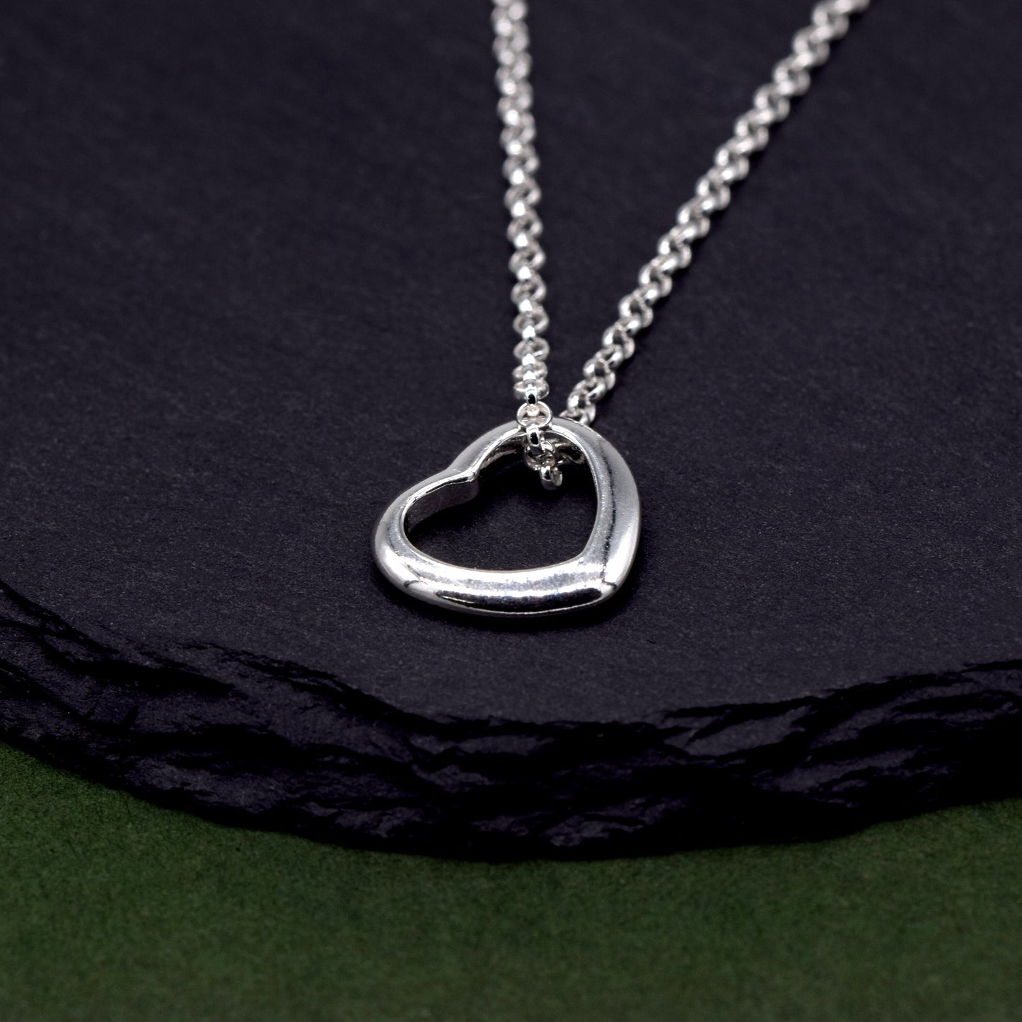 Sterling Silver Floating/Open Heart Pendant on Rolo Chain