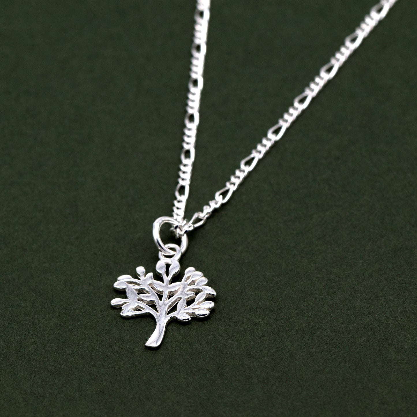 Sterling Silver Tree of Life Pendant Necklace D/C Figaro Chain