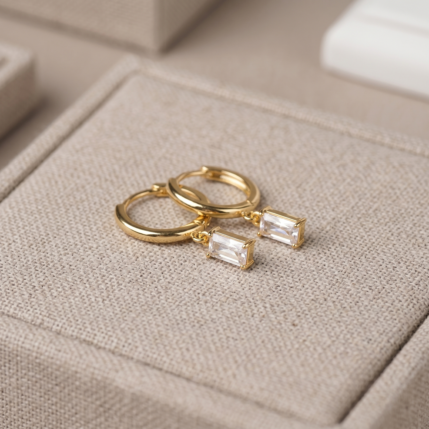 Gold Plated Baguette Stone Huggie Earrings