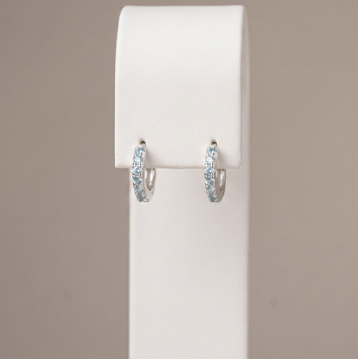 10mm Sterling Silver Aquamarine CZ Huggie Hoops