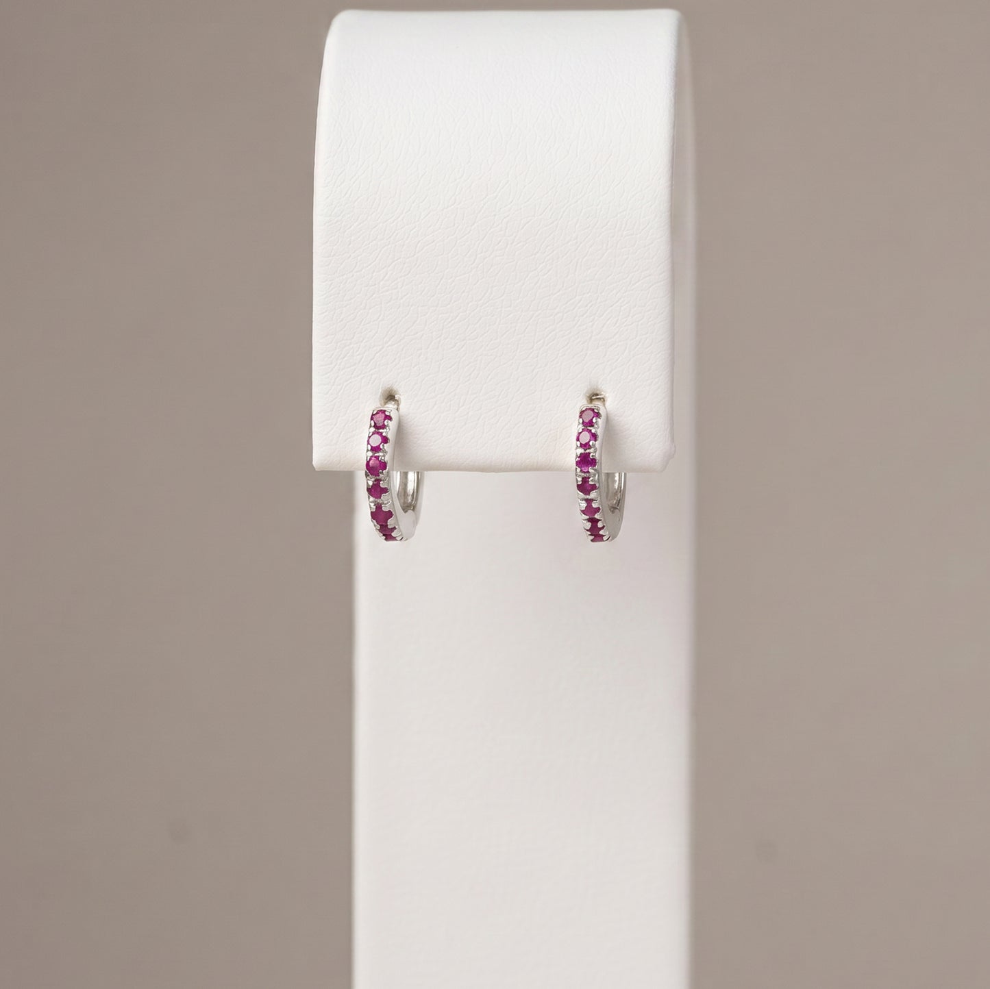 10mm Sterling Silver Ruby Red CZ Huggie Hoops