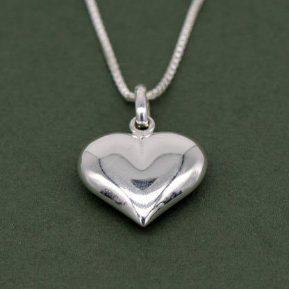 Sterling Silver Puffed Heart Pendant Necklace on Box Chain