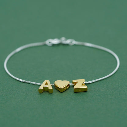 Gold Vermeil Sterling Silver Letter on Sterling Silver Box Bracelet