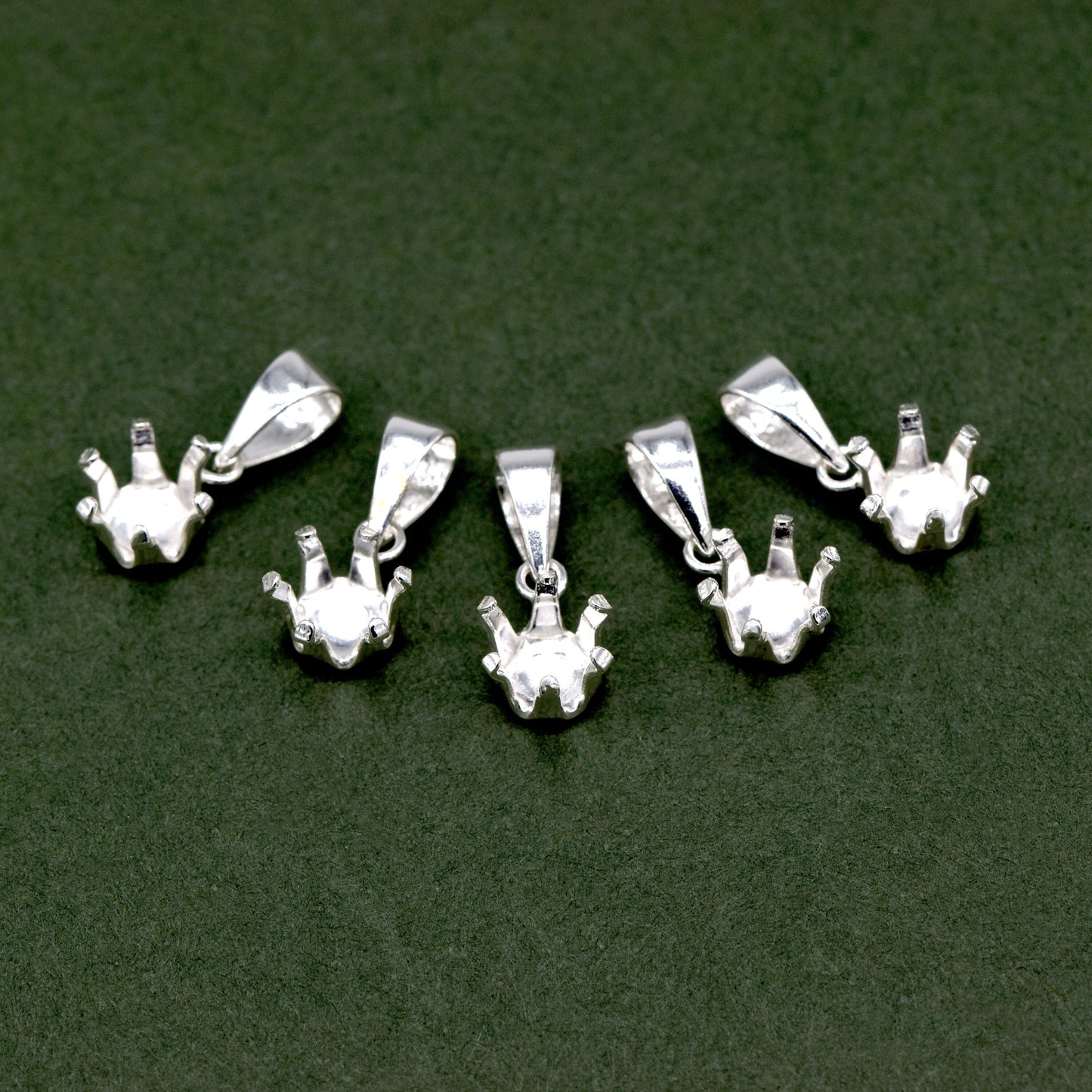 Sterling Silver Round 6 Claw Pendant 7mm in Diameter for Jewellery Making Pack of 5