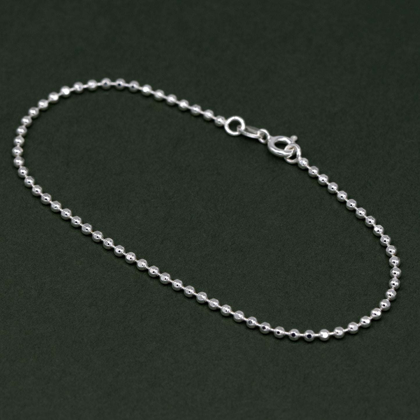 Sterling Silver 2mm Diamond Cut Ball Bead Chain Anklet