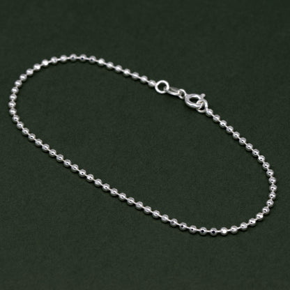 Sterling Silver 2mm Diamond Cut Ball Bead Chain Anklet