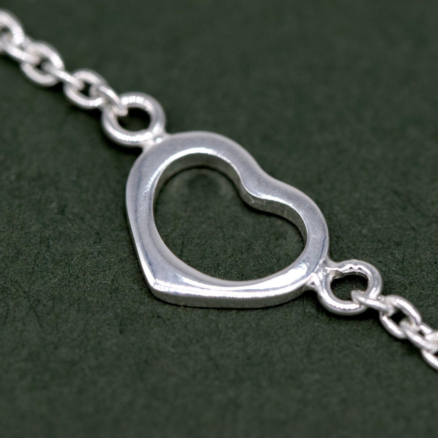 Sterling Silver 10" Open Heart Rolo Chain Anklet