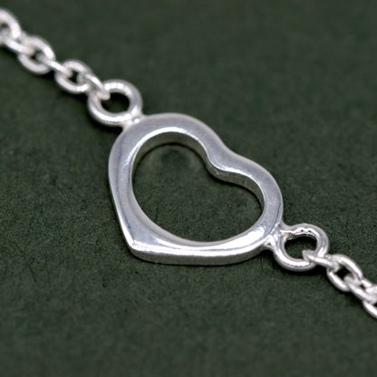 Sterling Silver 10" Open Heart Rolo Chain Anklet