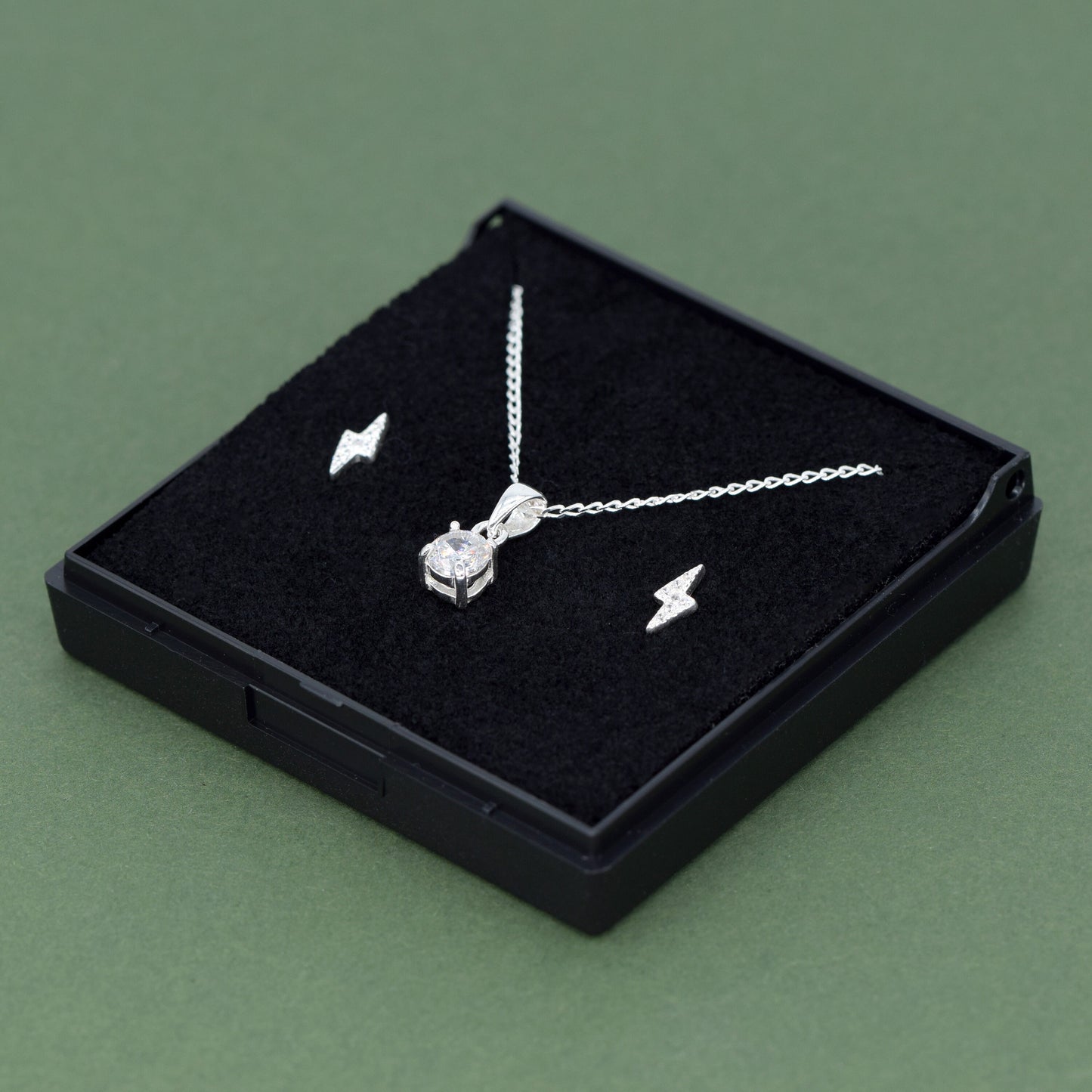 Sterling Silver Cubic Zircona Necklace & Bolt Earrings Gift Set