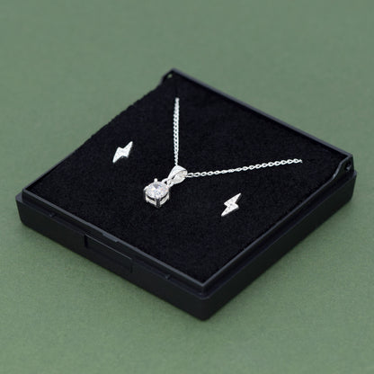 Sterling Silver Cubic Zircona Necklace & Bolt Earrings Gift Set