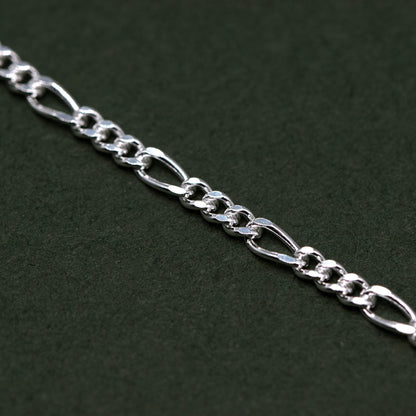 Sterling Silver 1.9mm Diamond Cut Figaro Chain Bracelet