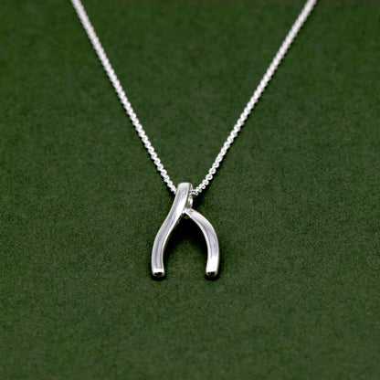 925 Sterling Silver 20mm Wishbone Pendant on 18" Rolo Chain