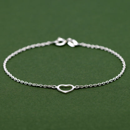 Sterling Silver 6.5", 7.5" Open Heart Bracelet on Rolo Chain