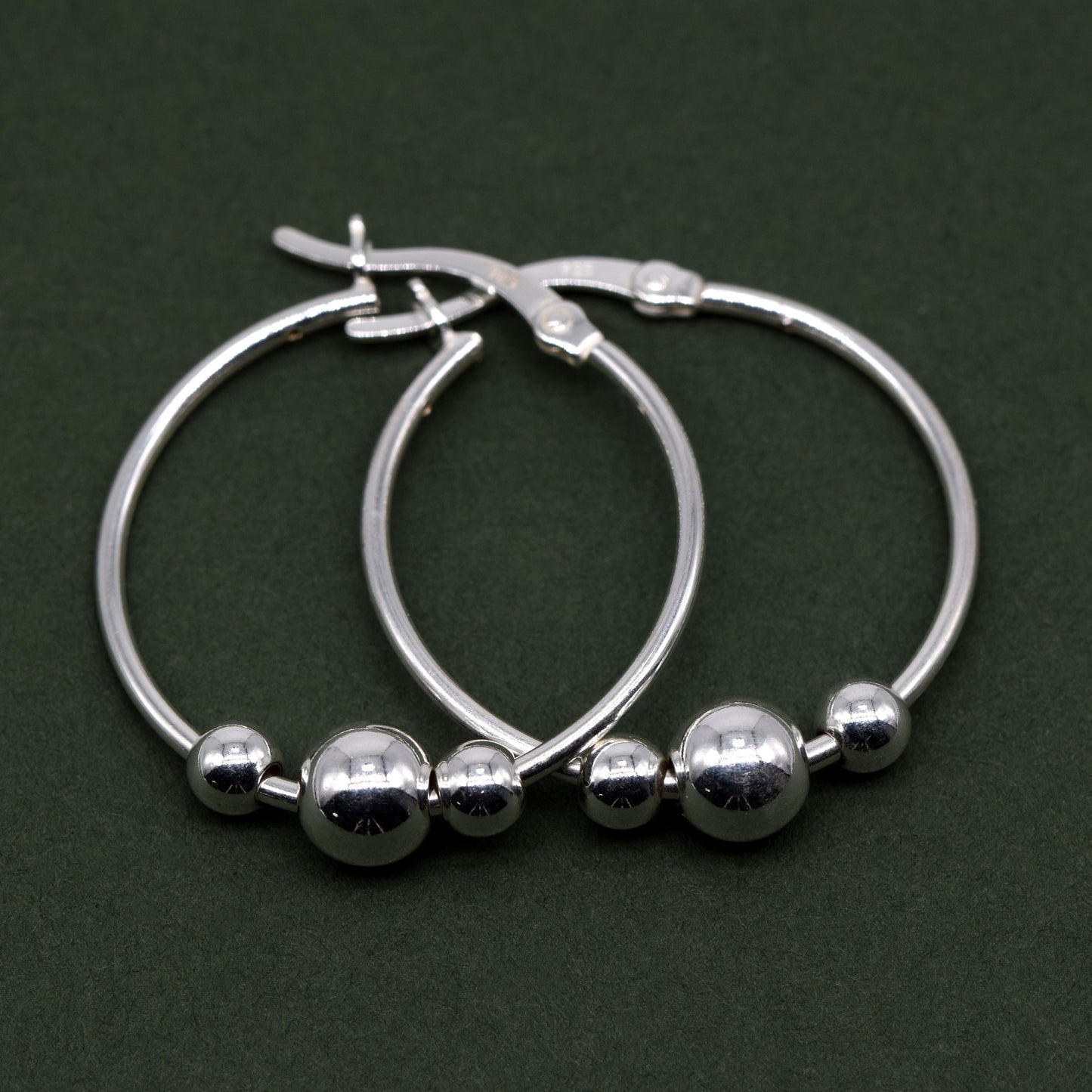 Sterling Silver Creole Style Beaded Hoop Earrings 25mm