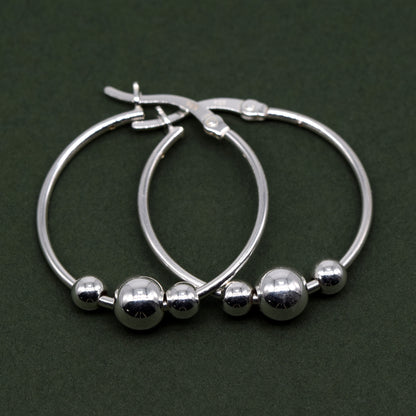 Sterling Silver Creole Style Beaded Hoop Earrings 25mm