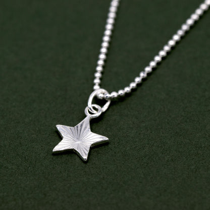 Sterling Silver Diamond Cut Fluted Star Pendant on D/C Ball Chain