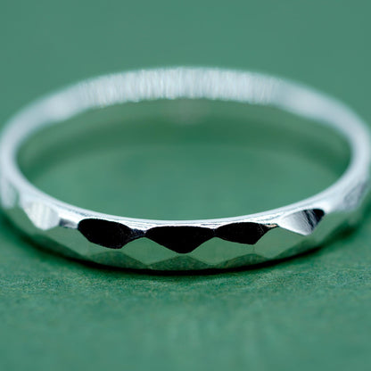Sterling Silver Minimalist Faceted/Hammered Ring