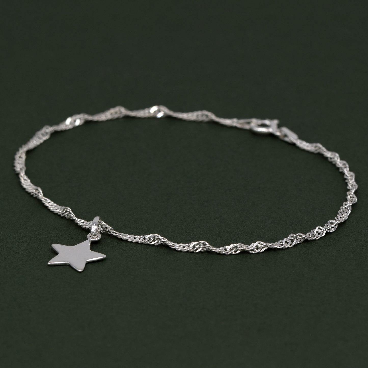 Sterling Silver Singapore Chain Bracelet With Star Charm