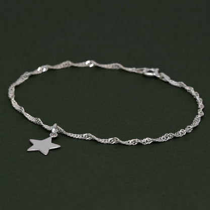 Sterling Silver Singapore Chain Bracelet With Star Charm