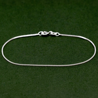 Sterling Silver 0.9mm Box Chain Anklet
