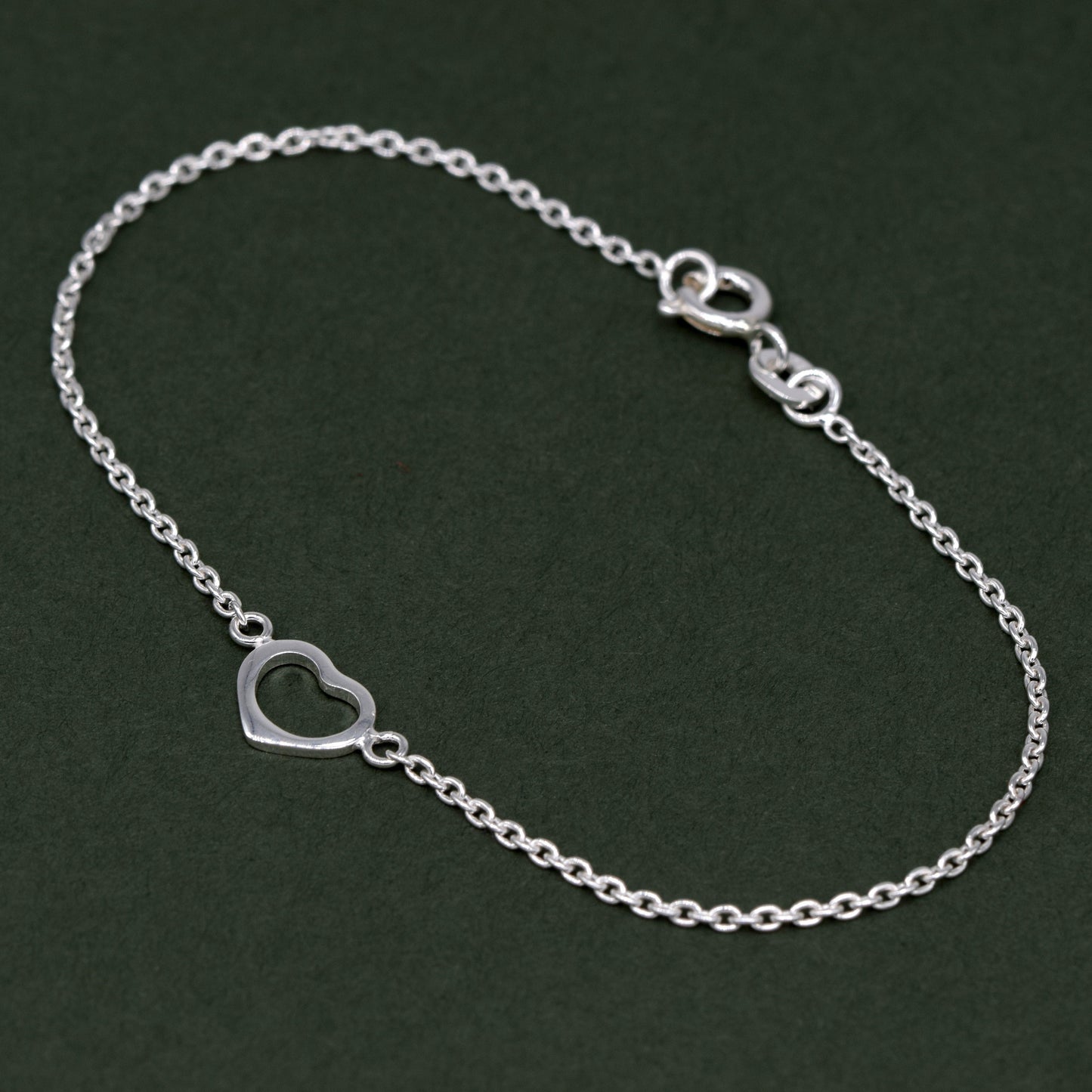 Sterling Silver 10" Open Heart Rolo Chain Anklet