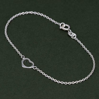 Sterling Silver 10" Open Heart Rolo Chain Anklet