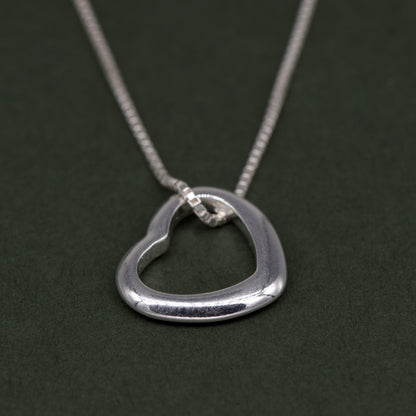 Sterling Silver Open Floating Heart Pendant on Box Chain