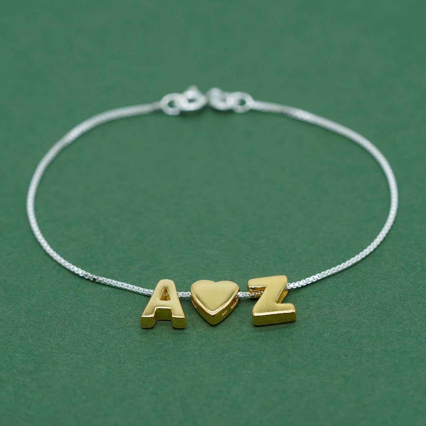 Gold Vermeil Sterling Silver Letter on Sterling Silver Box Bracelet