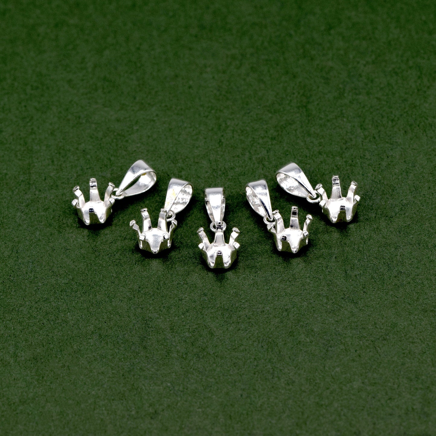 Sterling Silver Round 6 Claw Pendant 7mm in Diameter for Jewellery Making Pack of 5