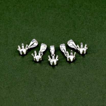 Sterling Silver Round 6 Claw Pendant 7mm in Diameter for Jewellery Making Pack of 5