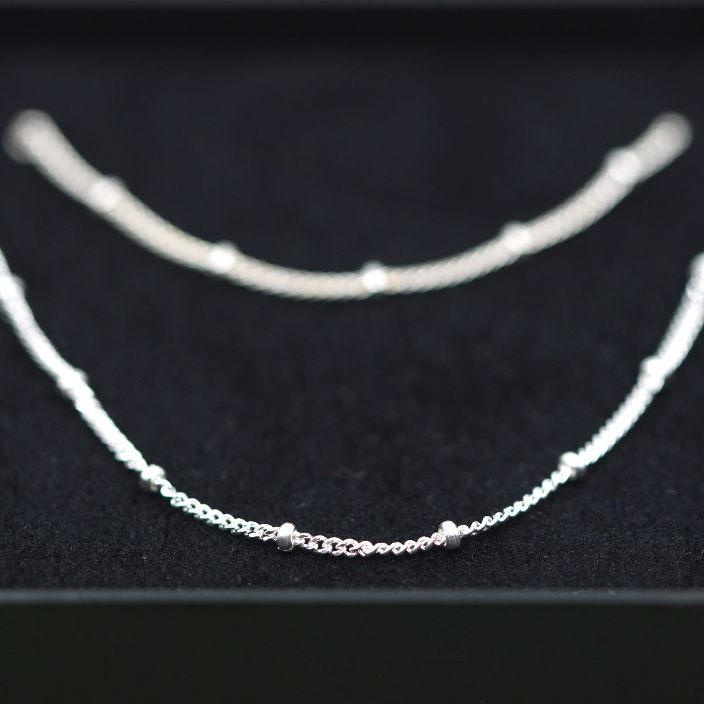 Sterling Silver Satellite Curb Chain Bracelet & Necklace Set