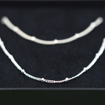 Sterling Silver Satellite Curb Chain Bracelet & Necklace Set