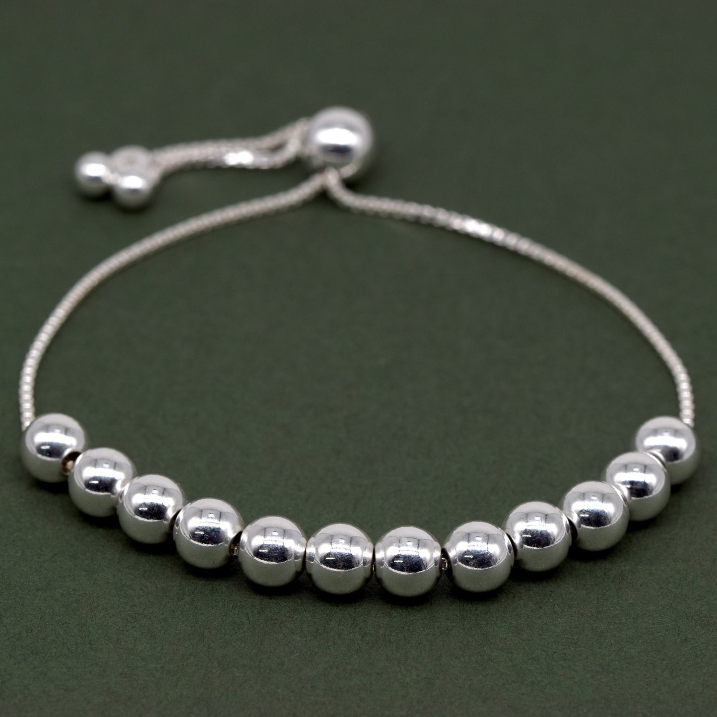 Sterling Silver Adjustable 6mm Beaded Slider Bracelet