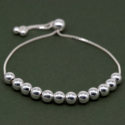 Sterling Silver Adjustable 6mm Beaded Slider Bracelet