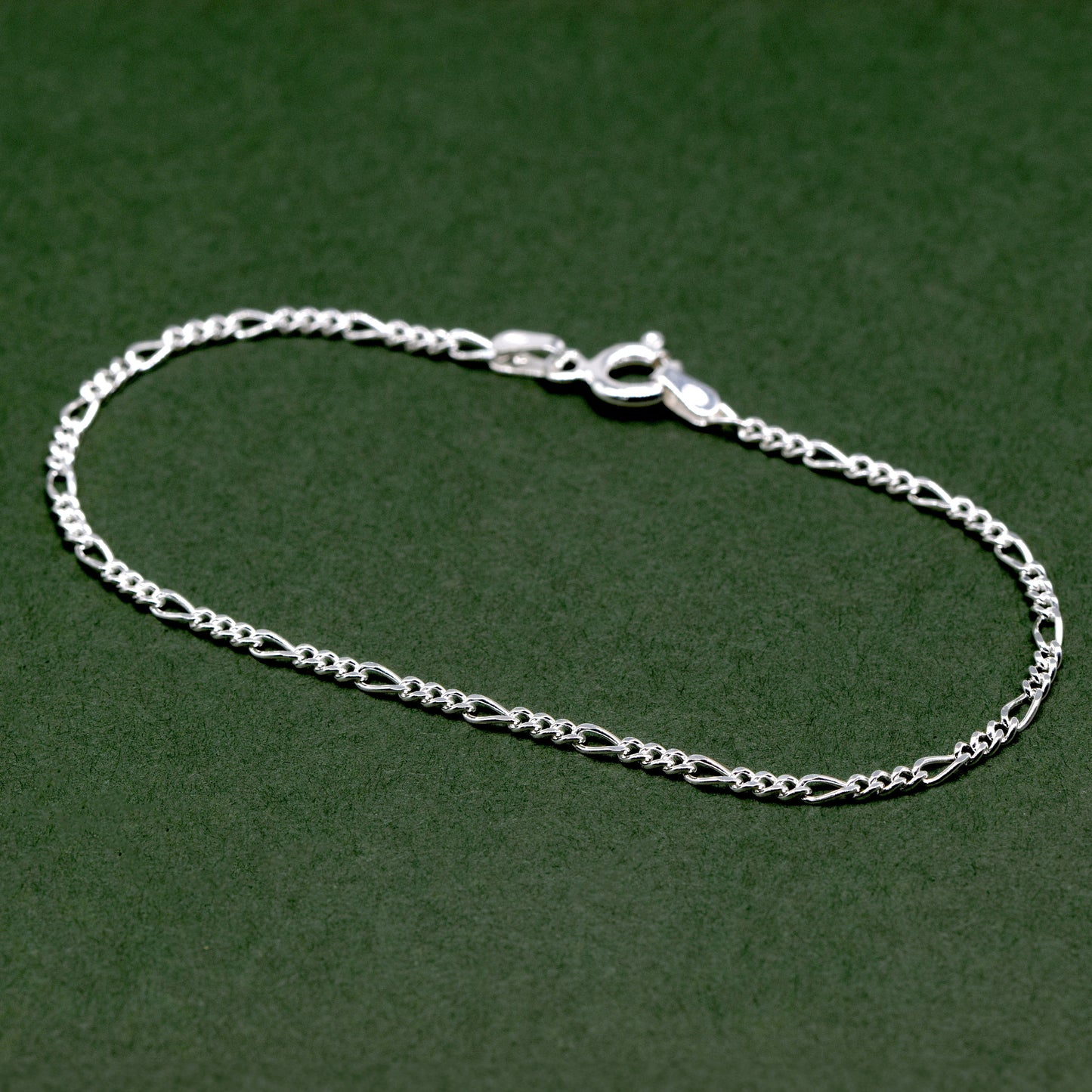 Sterling Silver 1.9mm D/C Figaro Chain Anklet