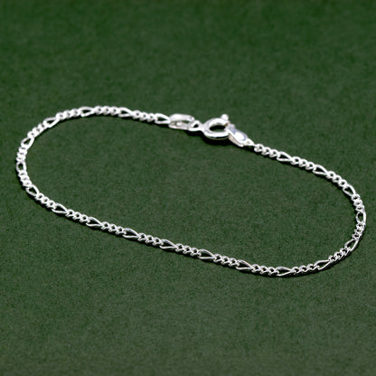 Sterling Silver 1.9mm D/C Figaro Chain Anklet