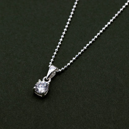 Sterling Silver Cubic Zirconia Round Pendant Necklace on D/C Ball Chain