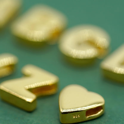 Gold Plated Sterling Silver Letter Threader Charm A-Z & Heart