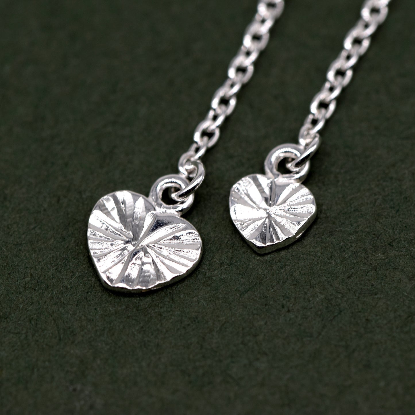 Sterling Silver Fluted Diamond Cut Double Heart Dropped Stud Earrings