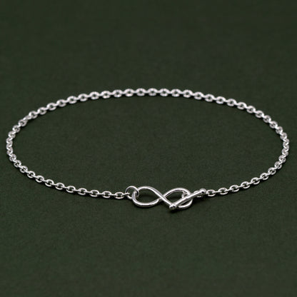 Sterling Silver 7.5” Infinity T Bar Bracelet on 1.9mm Rolo Chain