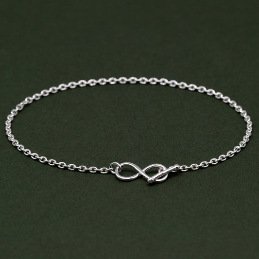 Sterling Silver 7.5” Infinity T Bar Bracelet on 1.9mm Rolo Chain