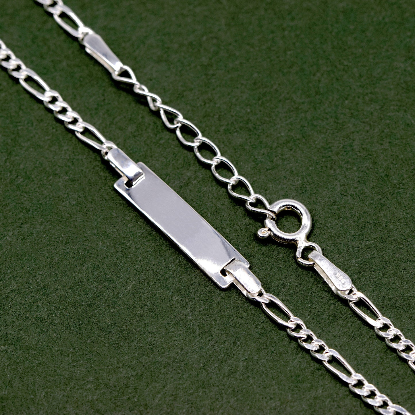 Sterling Silver Figaro Chain ID Bracelet 7"